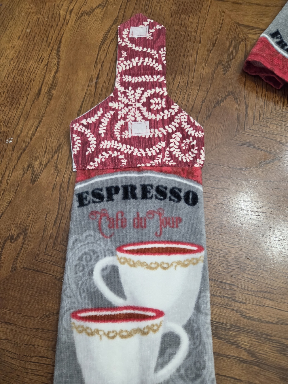 Espresso Café de Jour Kitchen Towel with Red Pattern